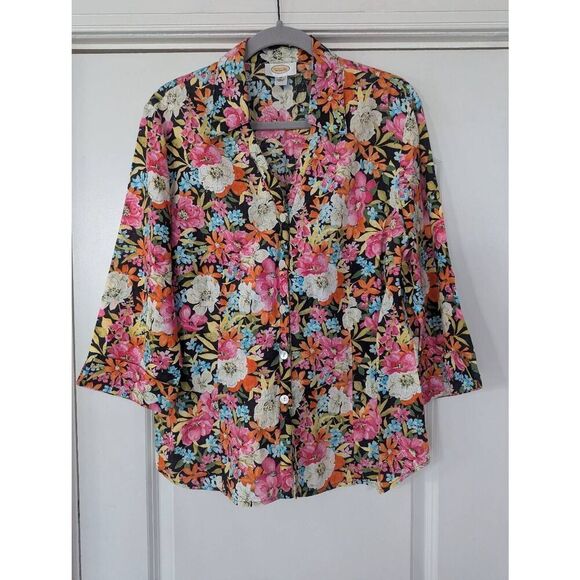 Talbots Linen Button Up Shirt women's size 16 floral print beachy vacation - Picture 1 of 6